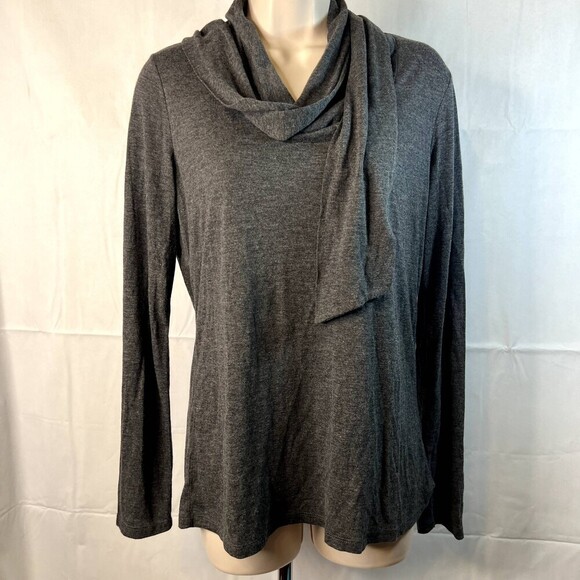 M Ann Taylor Wrap Around Neck Tie Long Sleeve Blouse Gray Size Medium Neutral - Picture 10 of 10